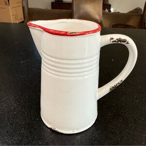 Vintage White Pitcher with Red Rim